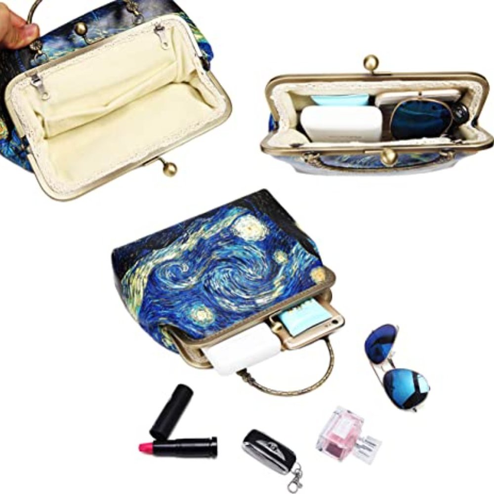 NEW! Rejolly Women Vintage Kiss Lock Top Handle Handbag Evening Purse Crossbody - Picture 3 of 6